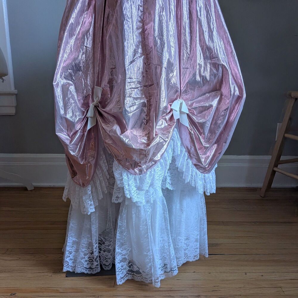 ON HOLD 80s Loralie Ballgown Southern Belle Maxi Dress Pink Strapless Saloon 8 - Picture 11 of 12